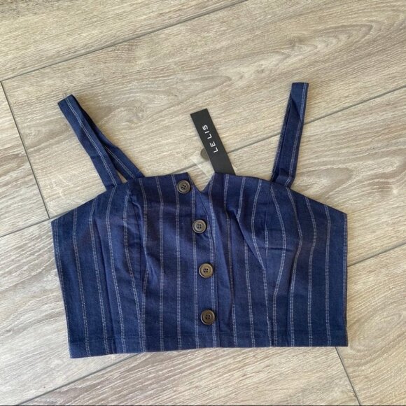NWT Le Lis Navy Striped Crop Top - Picture 3 of 6